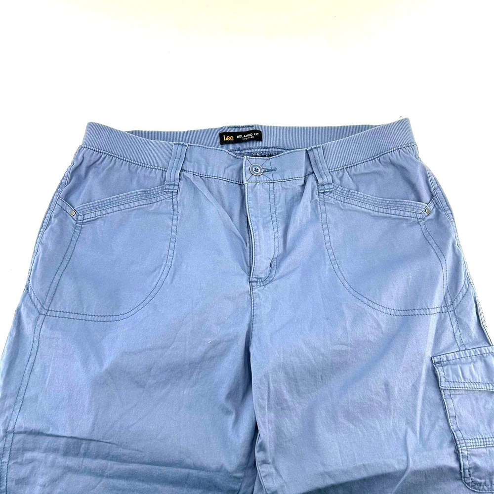 Lee Relaxed Fit Mid Rise Cargo Capri Pants Blue Size 14 Medium Cuffed Elastic